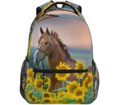 Horse Sunflowers Backpacks For Kids School Backpack Shoulder Bag Bookbag Big For Boys Girls Student Elementary