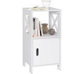 Mesita de Noche Negra, Mesilla de Noche Dormitorio para Almacenar, Mesita Auxiliar con Compartimento Abierto y Gabinete con Puerta, Mesa Lateral de Sofa o Cama, 30x30x60 cm