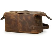 CONTACT'S Men Hanging Cosmetic Bag Crazy Horse Leather Travel Makeup Case Zipper Organizer Storage Pouch Vintage Toiletry Bags