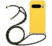 For Google Pixel 8 Pro Case Cell Phone Cover Wheat Straw+TPU Shell with Lanyard