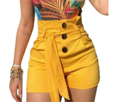 Pantalones cortos ajustados para mujer, Shorts informales de cintura alta, color negro, rojo, blanco y amarillo, diseño de cinturón, Verano