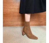 Women's Square Toe Chunky Heel Boots Short High Heel Suede Socks Stretch Slim Boots Korean Fashion