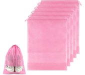 Shoe Bags for Travel, 5 Pcs Pink Travel Shoe Bags for Packing, Non-Woven Drawstring Travel Shoe Storage Bag with Clear Window, Travel Shoe Bags for Packing for Men Women（15.7" x 11.8" ）
