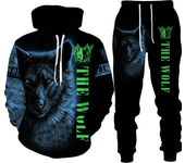 Chándal con estampado 3D de lobo para hombre, Conjunto de sudadera con capucha y pantalones de chándal, ropa de calle de gran ta