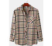 Men's Spring and Autumn High Collar Long Sleeve Checkered Shirt