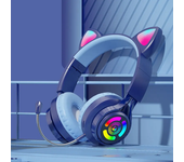 Auriculares con orejas de gato y luz LED RGB para niños y niñas, cascos inalámbricos con Bluetooth 5,3 para juegos, PC