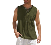 Men's Fashion Beach Sleeveless Shirts Hippie Tank Top Linen Viking Tunic for Summer Men's sleeveless tops medieval eyelet tie stand collar men's pullover shirt