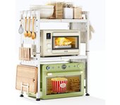 42 x 34 x 18 Microondas Extensible, 3 Niveles estante microondas con 10 Ganchos, Soporte Para Microondas Para Encimera de Cocina, Blanco