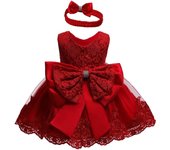 2pcs Newborn Baby Girl Dress Lace Princess Tutu Dress Birthday Holiday Party Dress + Headband Outfits 0-24M
