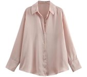 OUWU- Blusa De Satén De Manga Larga Para Mujer, Camisa Formal De Lujo Con Botones De Seda, Elegante, Combina Con Todo, Color Rosa, Ropa De Oficina, Camisas De Mujer Elegantes 2025