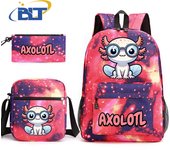 Axolotl printed kids school bag 3-piece set student backpack shoulder bag pencil case set children's school gift