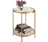 Mesa Auxiliar Redonda Mesa de Café & Té, Bandeja de Metal de 2 Niveles, Mesita de Noche Mesita de Sofá para Sala de Estar Dormitorio Balcón Patio, Negro