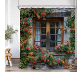 Italian Street View Shower Curtain Green Vine Red Rose Windowsill Outdoor Plant European Bathroom Decor Polyester Bath Curtain