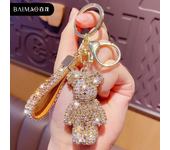 Cute Rhinestones Tassel Bear Keychain Couple Keychain Girl Decoration Small Pendant Car Key Ring Student Bag Pendant