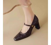 Soft  Red  Heels  Spring Autumn New French Style Chunky Heel Mary Jane Women's Single Shoes