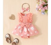 2024 Bebé Niña Sin Mangas Encaje Triángulo Sudadera 0-1 Años Bebé Flor Lazo Body Vestido Cinta Para El Pelo