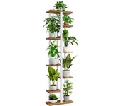 Plantas de 8 Niveles para Interiores, Estantes para Macetas de Flores Altos y Bajos Madera y Metal, Soporte para Macetas de 9 Macetas para Balcón, Esquina(Blanco, 8 Niveles y 9 Macetas )