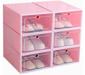 6-Piece Candy Color Shoe Box, Transparent Plastic Shoe Storage Box, Shoe Cabinet Storage Drawer Rectangle Pink