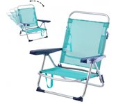 Folding beach chairs convertible into aluminum and textilene bed 53x20x78cm with anti-tip
