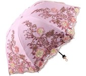Honeystore Vintage Lace UV Sun Parasol Folding 3D Flower Embroidery Umbrella