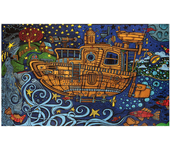 3D Steampunk Tugboat Tapestry Wall Hanging Trippy Table Cloth Magical Dorm Decor - Huge