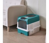 Cat Litter Box with Scoop, Large Foldable Litter Box with Lid, Front Top Entry Exit Kitty Box