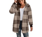 Chaqueta de mujer Cálido suelto Cárdigan de felpa a cuadros Suéter de moda Chaqueta cálida de invierno