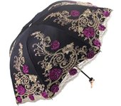 Honeystore Vintage Lace UV Sun Parasol Folding 3D Flower Embroidery Umbrella