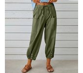 Loose linen and cotton pants buttons for women, wide leg trousers with nine stitches, high waist, novelty