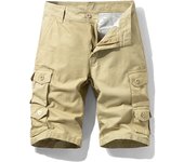Men's Summer 100% Cotton Casual Cargo Shorts Fashion Solid Color Multiple Pockets Loose Short Pants Fit Elastic Waist Shorts Men