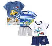 Set di 3 Magliette a Maniche Corte per Bambini Neonato Ragazzi Ragazzino, a Mezza Manica,Confezione da 6 (6 MESI-5 Anni)