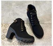 Martin botas hembra invierno cabeza redonda gruesa con botas cortas casual de tacón alto con cordones cremallera lateral moda ve