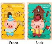Cartoon Animal Double-sided Strip Wooden Puzzles Jigsaw Game Kids Educational Toys for Children