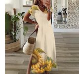 Sunflower Print Floral Graphic Dresses For Women's Plus Size Elegant Midi Dresses Female Short Sleeve Dress  Women's Clothing
