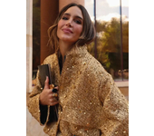 Suninheart Women's Sequined Bomber Jacket Fall O Neck Long Sleeve Pocket Stretch Hem Sequins Jacket Coat Female Chic Outerwear