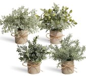Arbustos Artificiales Moldeados, Plantas y Flores, 4 Piezas Mini Plantas, Juego de Macetas Artificiales, Plantas de Hierba Artificial Verde de Siete Capas