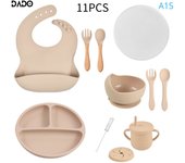 Bebé Silicona Alimentación Platos Comer Ventosa Plato Dividido Tazón Cuchara Tenedor Niño Niña Vajilla Set con Tapa Cubierta Kit