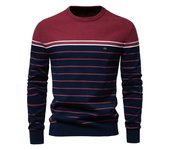 AIOPESON-Jersey de algodón con cuello redondo para hombre, suéter informal a rayas, suéteres de punto de alta calidad, otoño e invierno, nuevo