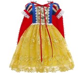 Fantasia Girl Cosplay Puff Sleeve Lace Flower Snow White Princess Dress With Cape Halloween Fancy Fairy Kids Birthday Party Gown