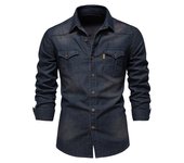 Camisa vaquera sin hierro para hombre, camisa informal de manga larga de color sólido sin hierro, nuevo estilo a la moda, 2025