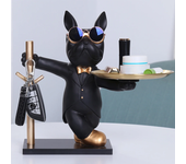 Escultura de Bulldog Francés Figura de Perro con Bandeja y Llavero Decoración del Hogar