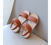 Sandalias con diseño de tejido para niñas, zapatos de playa con dedos abiertos, planos, antideslizantes, correa de goma en el tobillo, verano, 2024