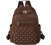 Quilted Zipper Backpack Purse, Classic Studded Decor Daypack, Women's Stylish Preppy School Bag & Book Bag