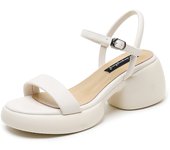 Cuero ~ Sandalias ligeras y cómodas para mujer verano 2025 nueva plataforma de tacón grueso de viento de hadas con punta abierta zapatos romanos
