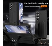 For Samsung Z Fold 6 Luxury Vertical Wristband Phone Case with Integrated Stand and Glass Front Film