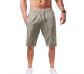 Pantalones cortos de lino y algodón para hombre, pantalones cortos transpirables de Color sólido, ropa de calle para Fitness, S-5XL de verano