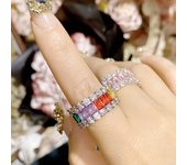 Gypsophila Thick Ring Color Diamond Ring Gold-plated INS Trend New Small Sugar Cube Diamond Light Luxury Hip-hop Ring Female