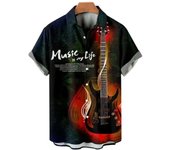 Music Guitar Print T-Shirt Men's Rock Hip Hop Top Short Sleeve V-Neck Ahloa Beach Shirt Camisa Social Mascua