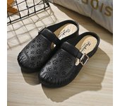 New Flat Non-Slip Middle-Aged Mom Closed-Toe Faux  Mid-Heel Clogs  Women's Slippers