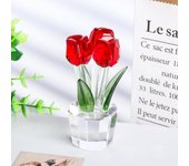 Romantic Crystal Tulip Sculpture Colorful Reflect Tulip Bouquet Ornaments Handmade Small Desktop Floral Decorations